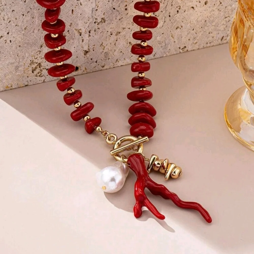 Red Necklace with Gold Accents Set - Picture 7 of 16